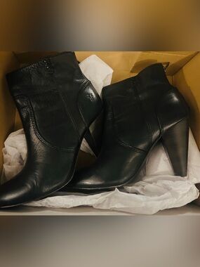 Frye Black Leather Pointed Ankle Booties